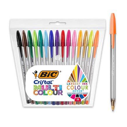 Bic Cristal Multicolour Pack de 15 Boligrafos de Bola - Punta 1.6mm - Trazo  0.42mm - Tinta con Base de Aceite - Colores Surtidos > Papeleria - Otros >  Papelería / Oficina > Escritura y corrección > Bolígrafos