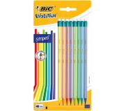 Bic Evolution Stripes Pack de 8 Lapices de Grafito Hexagonales con Goma de Borrar - Mina HB Ultraresistente - Fabricados en Resina Sintetica - Cuerpo de Colores Surtidos