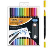 Bic Intensity Doble Punta Blister de 12 Rotuladores - Punta fina de 0.7 mm y de pincel - Colores brillantes y vivos - Tinta a base de agua