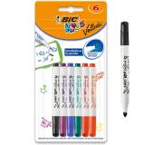 Bic Kids Mini Velleda Pack de 6 Rotuladores para Pizarra - Punta Bloqueada - Tinta con Base de Alcohol - Borrado Optimo - Colores Surtidos