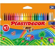 Bic Kids Plastidecor Caja de 24 Lapices de Cera - Extraresistentes - Facil de Sacar Punta - No Mancha