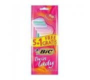 Bic Twin Lady Pack de 5+1 Maquinillas de Depilacion Desechables de 2 Hojas