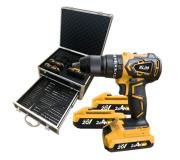Blim Taladro Percutor a Bateria 20V 2Ah y Maletin de Aluminio con 50 Accesorios - Motor sin Escobillas - 45Nm Par Maximo - 2 Velocidades 0-450/0-1650rpm - Incluye 3 Baterias