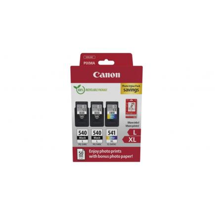 Canon PG540L Negro + CL541XL Color Pack de 3 Cartuchos de Tinta Originales + 50 Hojas de Papel Fotografico - 5224B015