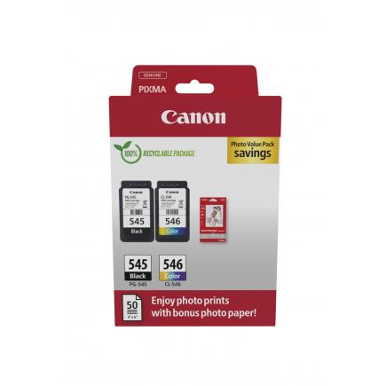 Canon PG545 / CL546 Pack de 2 Cartuchos de Tinta Originales + 50 Hojas de Papel Fotografico - 8287B008