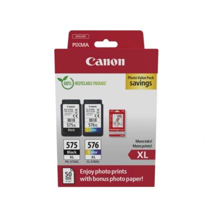 Canon PG575XL / CL576XL Multipack de 2 Cartuchos de Tinta Originales + 50 Hojas de Papel Fotografico - 5437C006