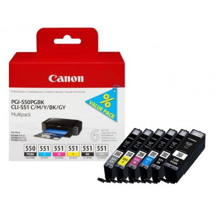 Canon PGI550 / CLI551 Pack de 6 Cartuchos de Tinta Originales - 6496B005