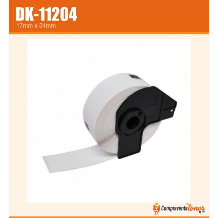 Compatible Brother DK11204 (DK-11204) Etiquetas Precortadas Multiproposito - 17x54 mm - 400 Unidades - Texto negro sobre fondo blanco