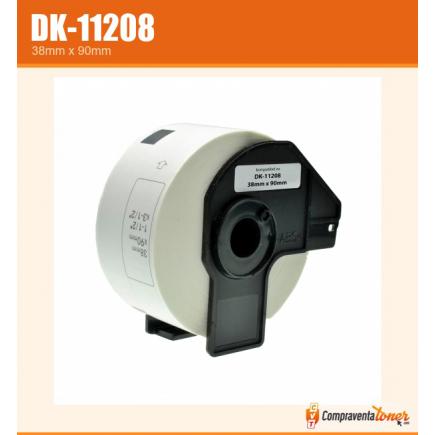 Compatible Brother DK11208 (DK-11208) - Etiquetas Precortadas de Direccion Grandes - 38x90 mm - 400 Unidades - Texto negro sobre fondo blanco