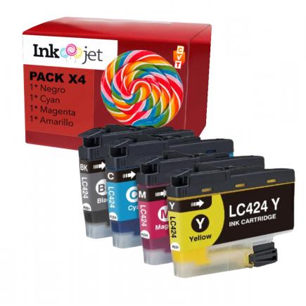 Compatible Brother LC-424 Pack de 4 Cartuchos de Tinta LC424VAL para Brother DCP-J1200DW, W, WE