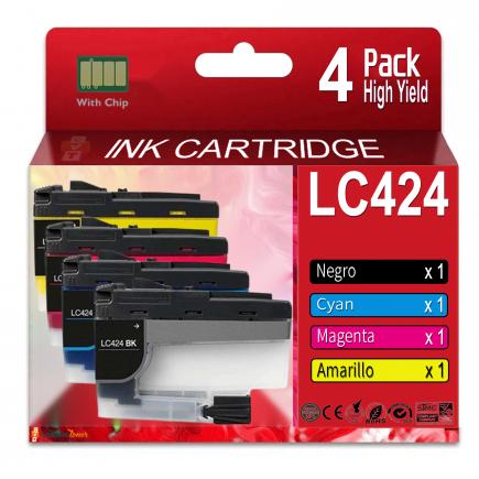 Compatible Brother LC-424 Pack de 4 Cartuchos de Tinta LC424VAL para Brother DCP-J1200DW, W, WE