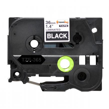 Compatible Brother TZe365 (TZ-365) Cinta Laminada de Etiquetas - Texto blanco sobre fondo negro - Ancho 36mm x 8 metros