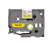 Compatible Brother TZe651 (TZ-651) Cinta Laminada de Etiquetas - Texto negro sobre fondo amarillo - Ancho 24mm x 8 metros