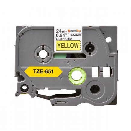 Compatible Brother TZe651 (TZ-651) Cinta Laminada de Etiquetas - Texto negro sobre fondo amarillo - Ancho 24mm x 8 metros