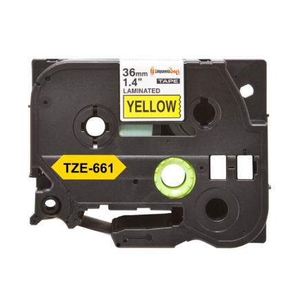 Compatible Brother TZe661 (TZ-661) Cinta Laminada de Etiquetas - Texto negro sobre fondo amarillo - Ancho 36mm x 8 metros
