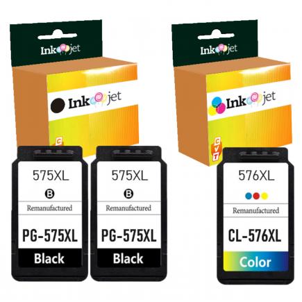 Compatible Canon PG575XL x2 Negro + CL576XL Tricolor Cartuchos de Tinta para Canon Pixma TS 3550i, TS 3551i, TR 4750i, TR 4751i