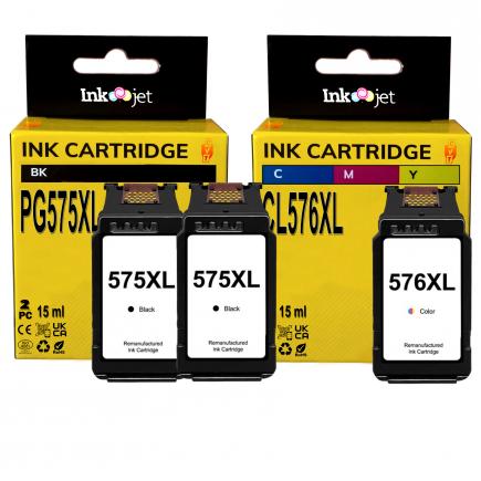 Compatible Canon PG575XL x2 Negro + CL576XL Tricolor Cartuchos de Tinta para Pixma TR4750i, TR4751i, TR4755i, TR4756i, TR4757i, TS3550i, TS3551i, TS3750i, TS3751i, TS3752i