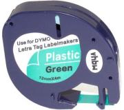 Compatible Dymo LetraTag S0721640 Cinta de Etiquetas para Rotuladora - Texto negro sobre fondo verde - Ancho 12mm x 4 metros (91204)