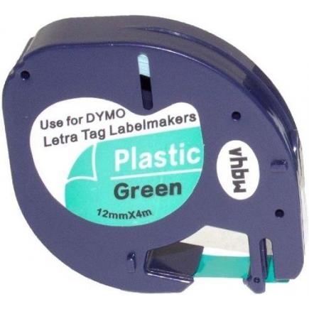Compatible Dymo LetraTag S0721640 Cinta de Etiquetas para Rotuladora - Texto negro sobre fondo verde - Ancho 12mm x 4 metros (91204)