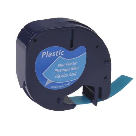 Compatible Dymo LetraTag S0721650 Cinta de Etiquetas para Rotuladora - Texto negro sobre fondo azul - Ancho 12mm x 4 metros (91205)