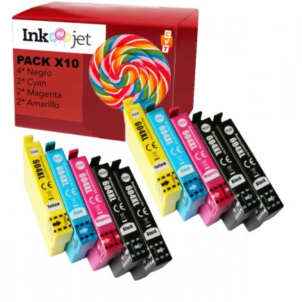 Compatible Epson 604XL Pack de 10 Cartuchos de Tinta para XP2200, XP2205, XP3200, XP4200, XP4205, WF2910, WF2930, WF2935, WF2950