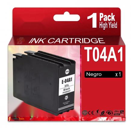 Compatible Epson T04A1 Negro Cartucho de Tinta Pigmentada C13T04A140 para WorkForce Pro WF-C8190, WF-C8690