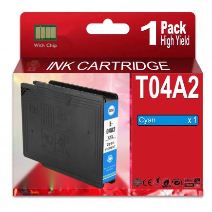 Compatible Epson T04A2 Cyan Cartucho de Tinta Pigmentada C13T04A240 para WorkForce Pro WF-C8190, WF-C8690