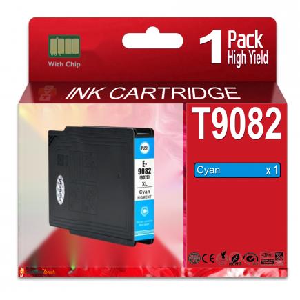 Compatible Epson T9082 Cyan Cartucho de Tinta Pigmentada para Epson WF6090, WF6590