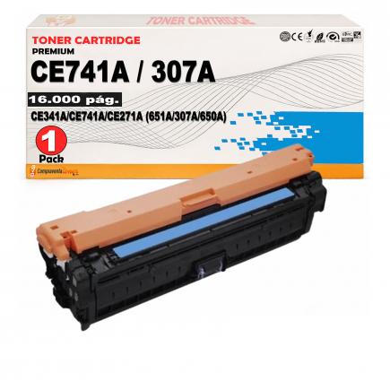 Compatible HP CE741A / 307A Cyan Toner para HP Color LaserJet CP5220, CP5225, Color LaserJet Professional CP5225
