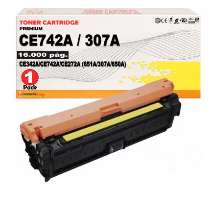 Compatible HP CE742A / 307A Amarillo Toner para HP Color LaserJet CP5220, CP5225, Color LaserJet Professional CP5225