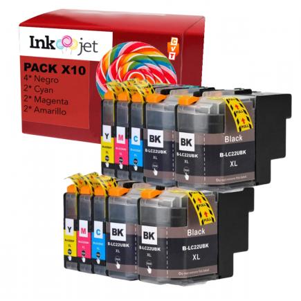 Compatible Pack 10 Brother LC22U / LC-22U Cartuchos de Tinta para Brother DCP J785DW - MFC J985 DW