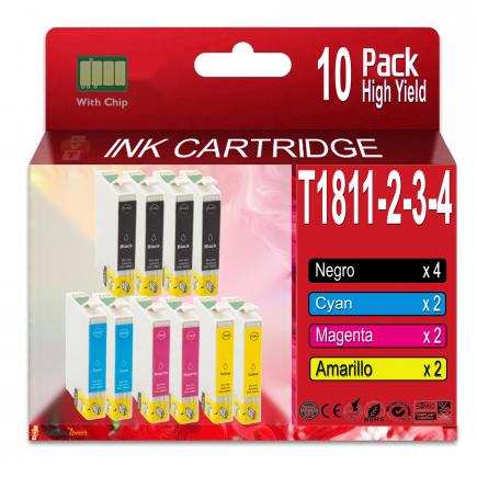 Compatible Pack 10 Epson T1811 / T1812 / T1813 / T1814 18XL Cartuchos de Tinta