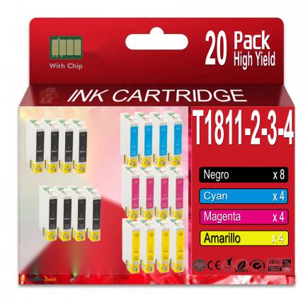 Compatible Pack 20 Epson T1811 / T1812 / T1813 / T1814 18XL Cartuchos de Tinta
