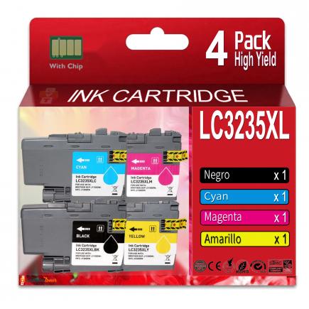 Compatible Pack 4 Brother LC3235XL / LC-3235 Cartuchos de Tinta para DCP-J1100DW, MFC-J1300DW