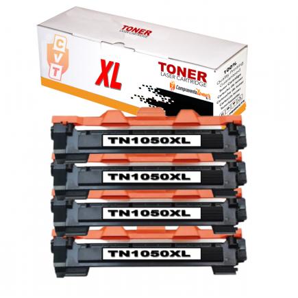 Pack 4 Toner compatibles TN1050 XL / TN-1050 para Brother DCP-1510 1512 1610W 1612W - HL-1110 1210W 1212W 1112 - MFC-1810 1910W (Alta Capacidad Jumbo)