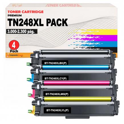 Compatible Pack 4 Brother TN248XL Toner para Brother DCP L3520, L3560 - HL L3220, L3240, L8230, L8240 - MFC L3740, L3760, L8340, L8390