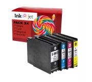 Compatible Pack 4 Epson T9071 / T9072 / T9073 / T9074 Cartuchos de Tinta Pigmentada para WorkForce Pro WF 6090, WF 6590