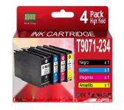 Compatible Pack 4 Epson T9071 / T9072 / T9073 / T9074 Cartuchos de Tinta Pigmentada para WorkForce Pro WF 6090, WF 6590