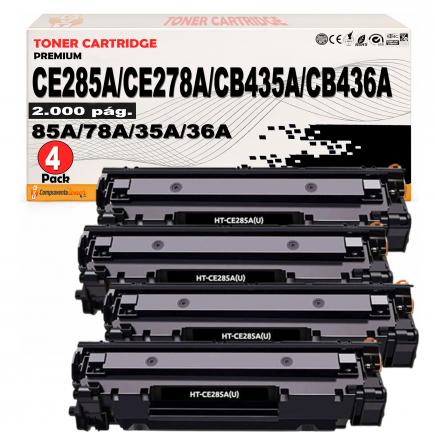 Compatible Pack 4 HP CE285A / CE278A / CB435A / CB436A Catucho de Toner 85A / 78A / 35A / 36A Negro Universal