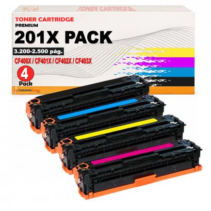 Compatible Pack 4 HP CF400X / CF401X / CF402X / CF403X 201X Toner para HP Color LaserJet Pro M250, M252, M270, M274, M277