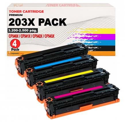 Compatible Pack 4 HP CF540X / CF541X / CF542X / CF543X  203X Toner para HP Color LaserJet Pro M254, M280, M281