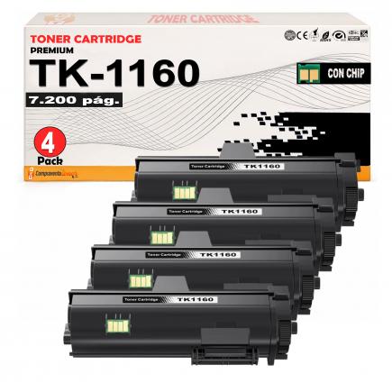 Compatible Pack 4 Kyocera TK1160 / TK-1160 1T02RY0NL0 Cartuchos de Toner para Kyocera Ecosys P2040DN P2040DW