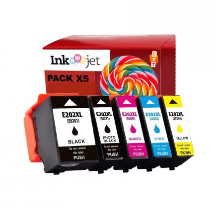 Compatible Pack 5 Epson 202XL Cartuchos de Tinta para XP6000, XP6005, XP6100, XP6105