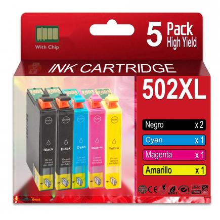 Compatible Pack 5 Epson 502XL Cartuchos de Tinta para XP5100, X5105, XP5115, XP5150, XP5155, WF2860, WF2865, WF2880, WF2885