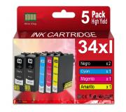 Compatible Pack 5 Epson T3471 / T3472 / T3473 / T3474 - 34XL Cartuchos de Tinta