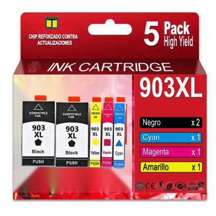 Compatible Pack 5 HP 903XL (Chip reforzado contra actualizaciones) Cartuchos de Tinta