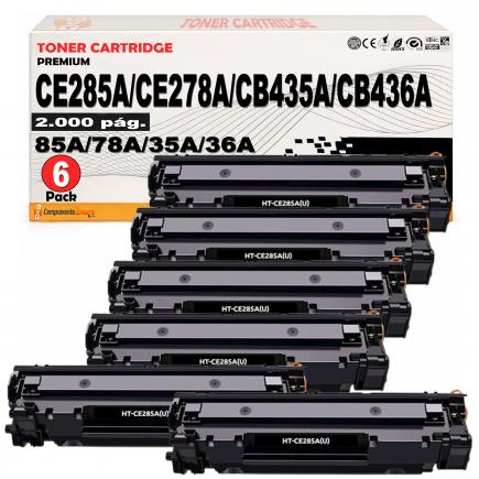 Compatible Pack 6 HP CE285A / CE278A / CB435A / CB436A Catucho de Toner 85A / 78A / 35A / 36A Negro Universal