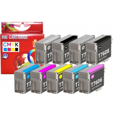 Compatible Pack 9 Epson T7601 /2/3/4/5/6/7/8/9 Cartuchos de Tinta Pigmentada SureColor SC-P600