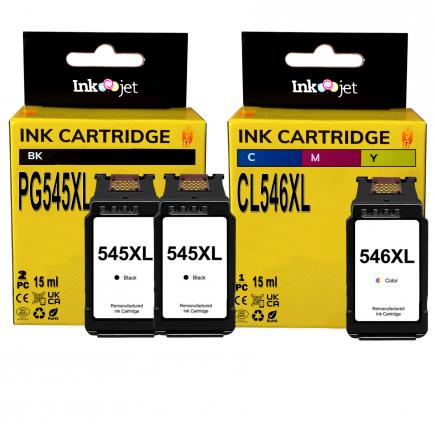 Compatible Pack Canon PG545XL Negro X2 + CL546XL Tricolor Cartuchos de Tinta
