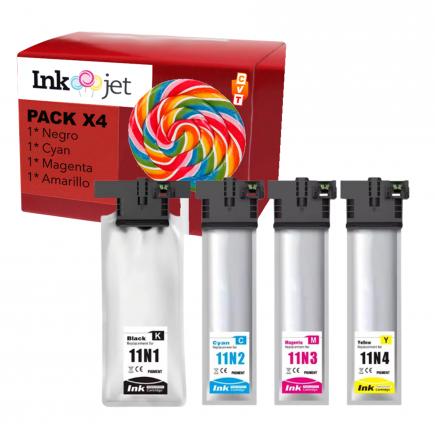 Compatible Pack Epson T11N1 T11N2 T11N3 T11N4 Cartuchos de Tinta Pigmentada para Epson WorkForce Pro EM C800 RDWF / EP C800 RDW